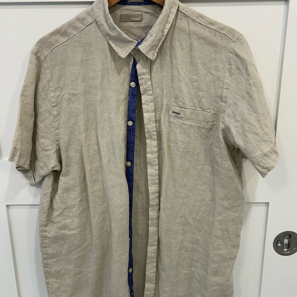Beige Men’s Linen Short Sleeve Button Down Shirt